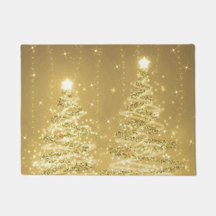 Festive Christmas Sparkling Trees Gold  Doormat