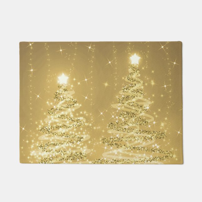 Festive Christmas Sparkling Trees Gold  Doormat (Front)