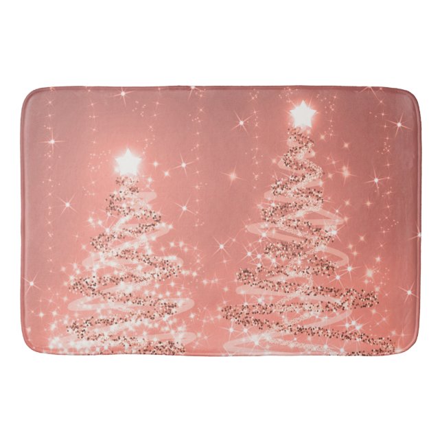 Festive Christmas Sparkling Trees Rose Gold  Bath Mat (Front)