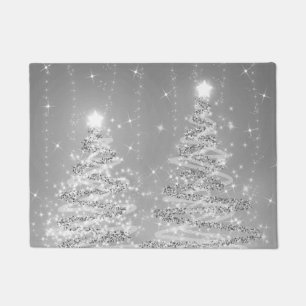 Festive Christmas Sparkling Trees Silver  Doormat