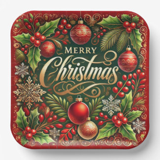 Festive Christmas Square Paper Plates