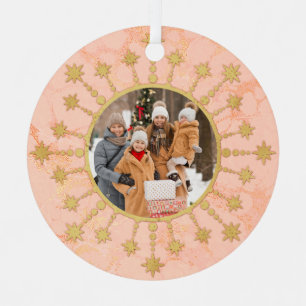 Festive Christmas Star: Pink and Gold Photo Metal Tree Decoration