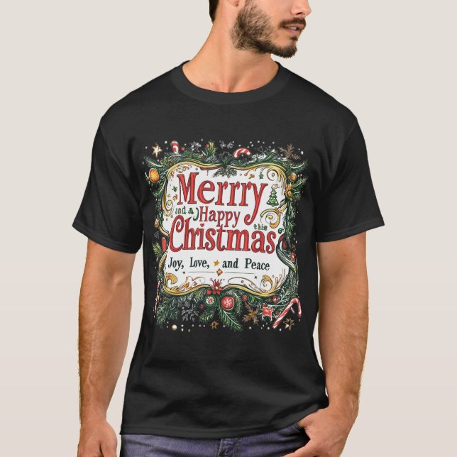 Festive Christmas Sticker Design - Joy, Love, and  T-Shirt (Front)