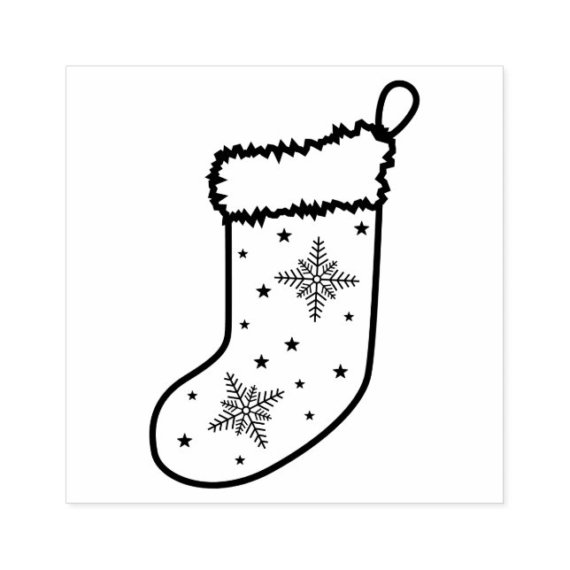 Festive Christmas Stocking Line Art Shape Design Rubber Stamp (Imprint)
