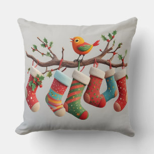 Festive Christmas Stockings Hung with Holly Cushion