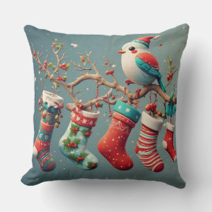 Festive Christmas Stockings Hung with Holly Cushion