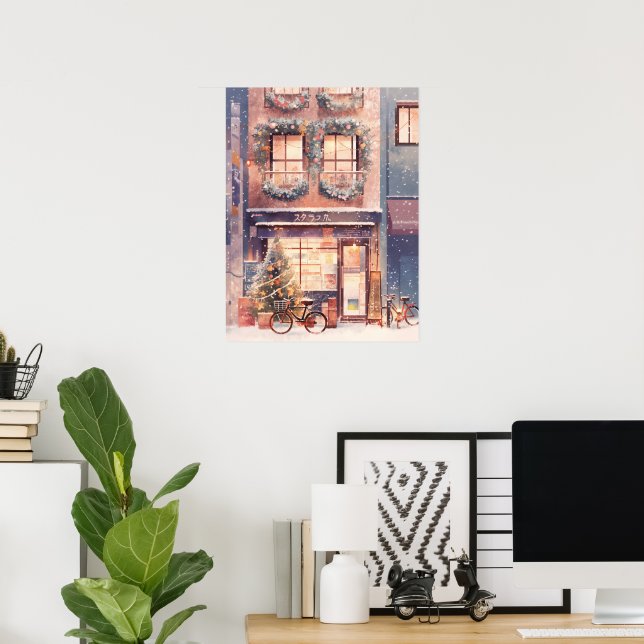 Festive Christmas Storefront Scene Poster (Home Office)