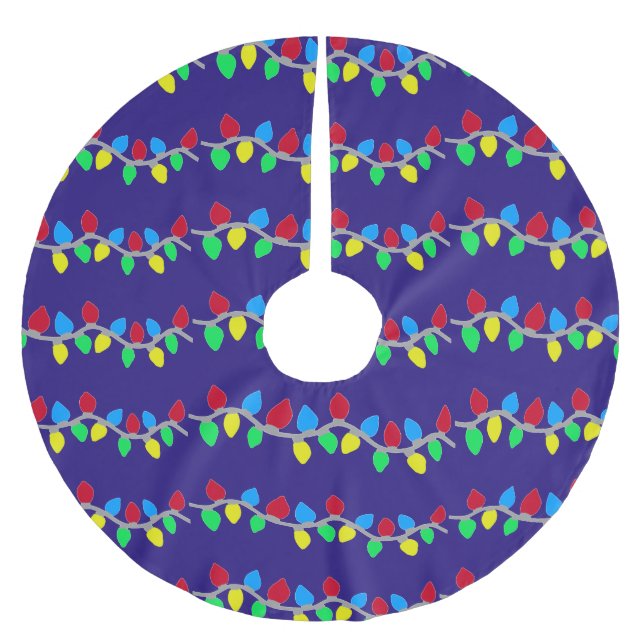 Festive Christmas String Lights on Blue Brushed Polyester Tree Skirt (Front)