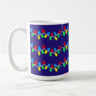Festive Christmas String Lights on Blue Coffee Mug