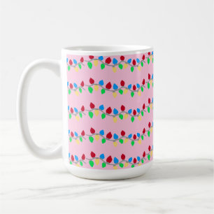 Festive Christmas String Lights on Pink Coffee Mug