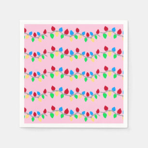 Festive Christmas String Lights on Pink Napkin