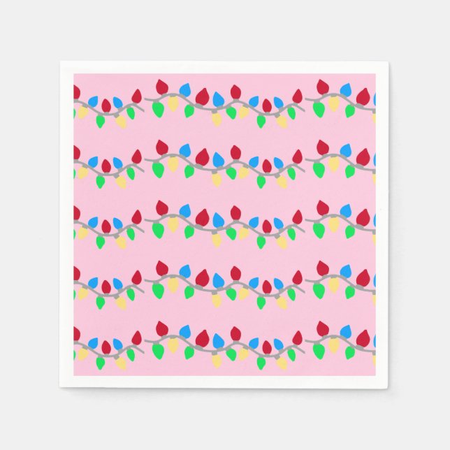 Festive Christmas String Lights on Pink Napkin (Front)