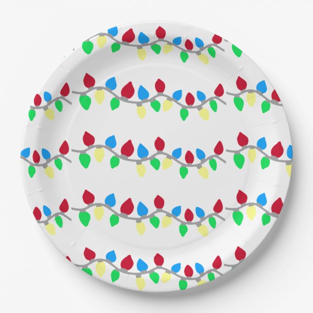 Festive Christmas String Lights Paper Plate (Front)