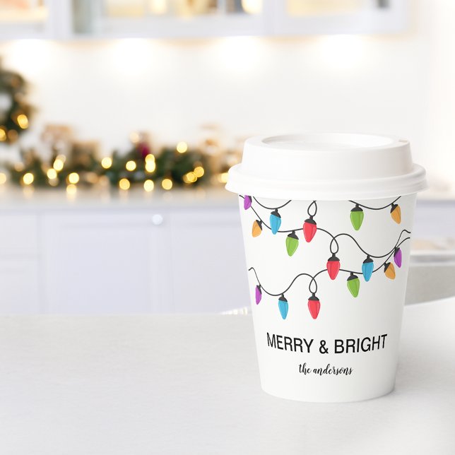 Festive Christmas String Lights Personalised Paper Cups (Festive Christmas String Lights Personalized Paper Cups)