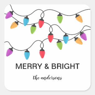 Festive Christmas String Lights Personalised Square Sticker