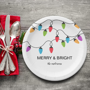 Festive Christmas String Lights Personalized Paper Plate