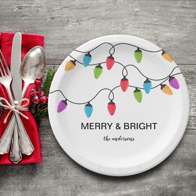Festive Christmas String Lights Personalized Paper Plate (Festive Christmas String Lights Personalized Paper Plates)
