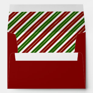 Festive Christmas Stripes Red Green Gold White Envelope