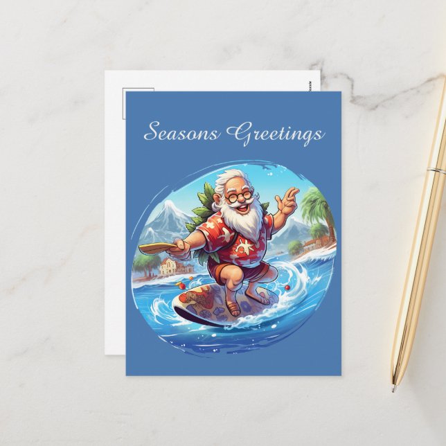 Festive Christmas surfing Santa add text Holiday (Front/Back In Situ)