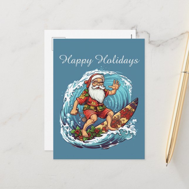 Festive Christmas surfing Santa add text Holiday  (Front/Back In Situ)