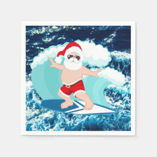Festive Christmas Surfing Santa Beach Napkin