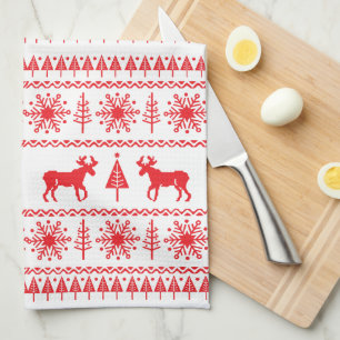 Festive Christmas Sweater Pattern Tea Towel
