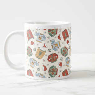 Festive Christmas Sweaters and Hats Pattern Large Coffee Mug