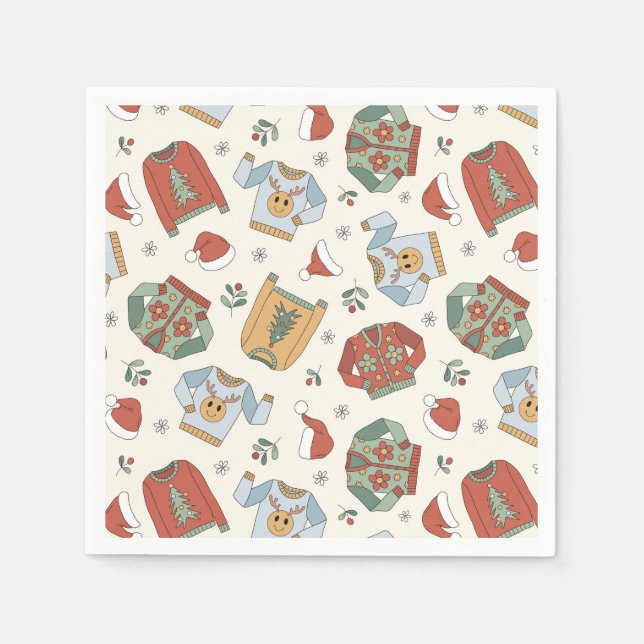 Festive Christmas Sweaters and Hats Pattern Napkin (Front)