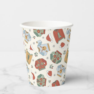 Festive Christmas Sweaters and Hats Pattern Paper Cups