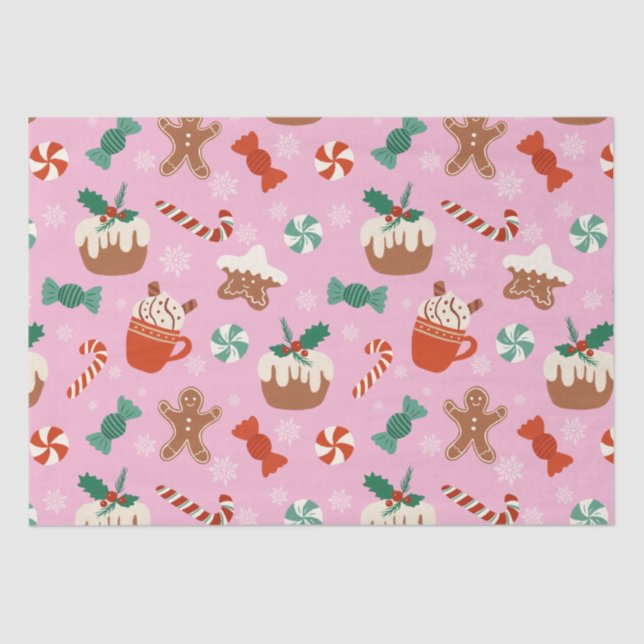 Festive Christmas Sweet Treats Pattern Tissue Paper (Front)
