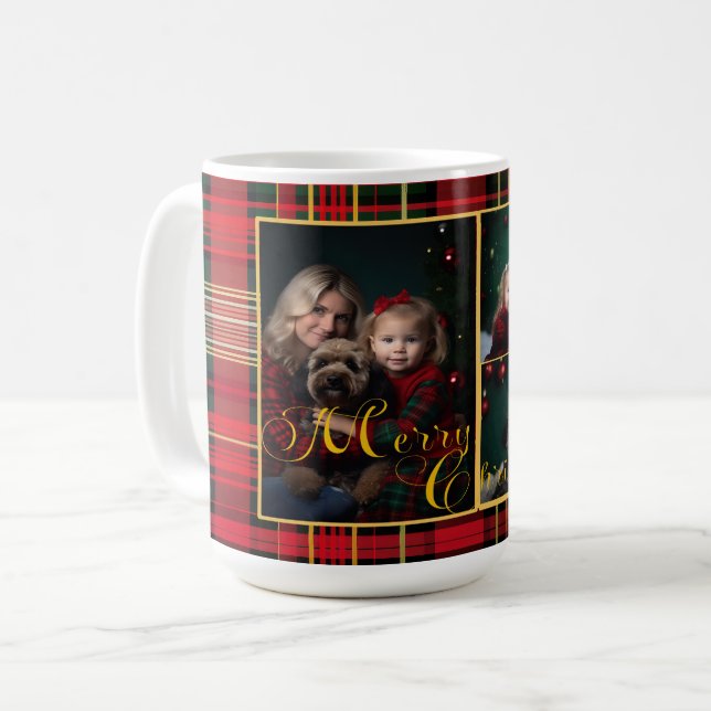  Festive Christmas Tartan Plaid Family Photo Coffee Mug (Front Left)