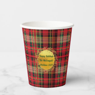 Festive Christmas Tartan Plaid Family Photo Paper Cups
