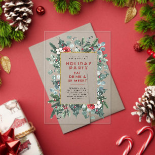Festive Christmas Theme Floral Frame Holiday Party Acrylic Invitations