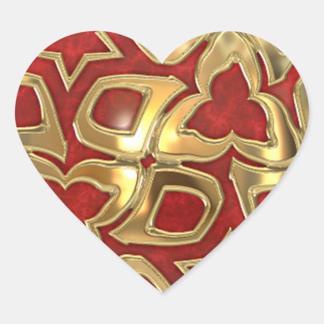Festive Christmas theme in Red and Gold Heart Sticker (Front)