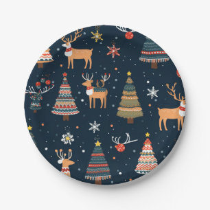 Festive Christmas Theme Pattern Paper Plate