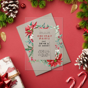 Festive Christmas Theme Poinsettia Frame Party Acrylic Invitations