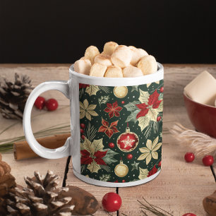 Festive Christmas Theme Poinsettia Pattern Coffee Mug
