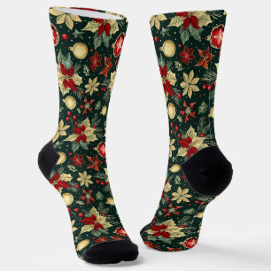 Festive Christmas Theme Poinsettia Pattern Socks