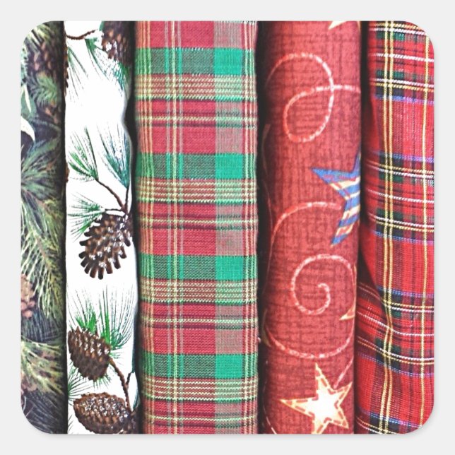 Festive Christmas Themed Fabrics Textiles Square Sticker (Front)