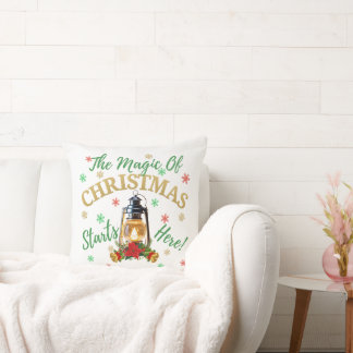 Festive Christmas Throw Pillow - Lantern Design