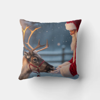 Festive Christmas Throw Pillow, Reindeer & Snowman Cushion