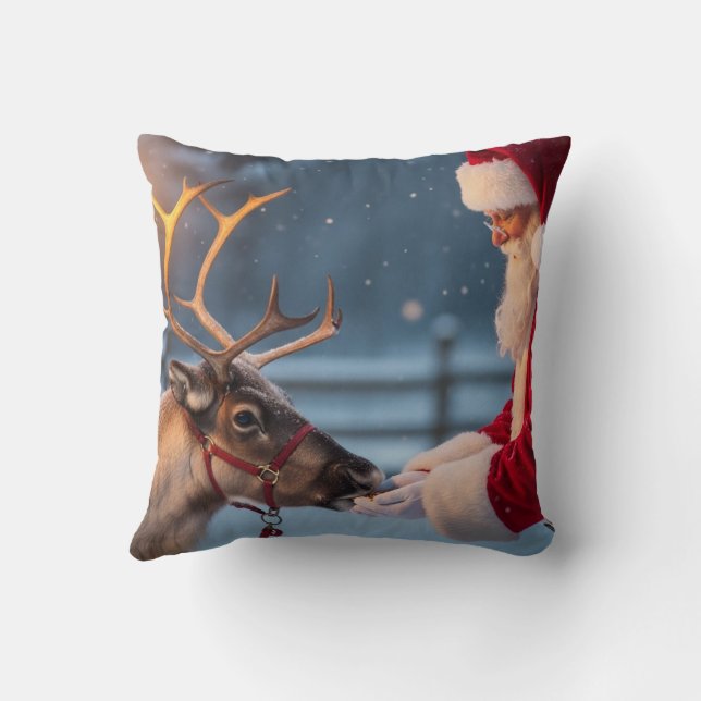 Festive Christmas Throw Pillow, Reindeer & Snowman Cushion (Back)