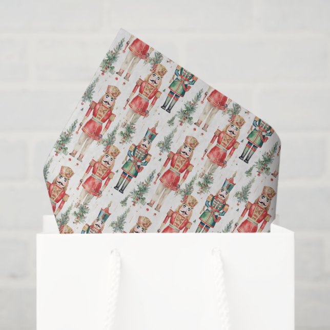 Festive Christmas tiled nutcracker watercolor  Tissue Paper (Gift Bag)