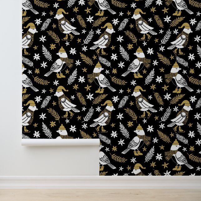 Festive Christmas tiled pattern birds Wallpaper (Application)