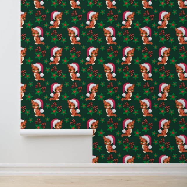 Festive Christmas tiled pattern cat  Wallpaper (Application)