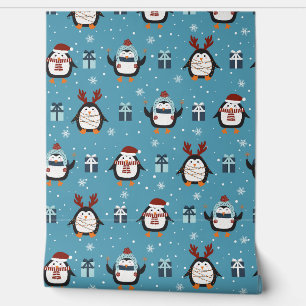 Festive Christmas tiled pattern penguin Wallpaper