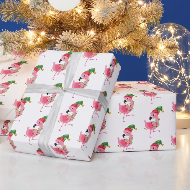 festive Christmas tiled pink flamingo pattern  Wrapping Paper (Holidays)