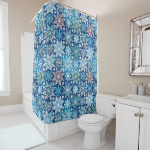 Festive Christmas tiled snowflake pattern Shower Curtain