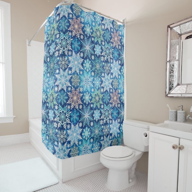 Festive Christmas tiled snowflake pattern  Shower Curtain (In Situ)