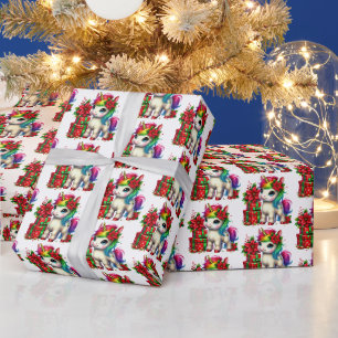 Festive Christmas tiled unicorn  Wrapping Paper